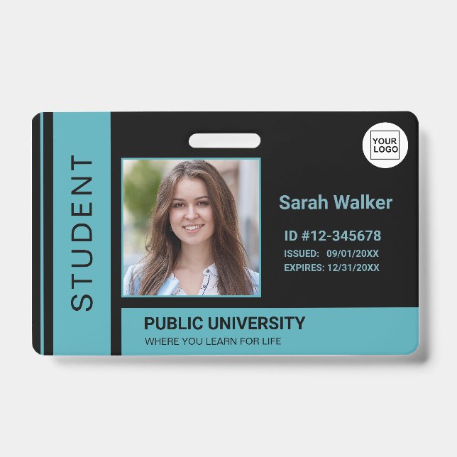 Student photo ID school university blue Badge (Front)