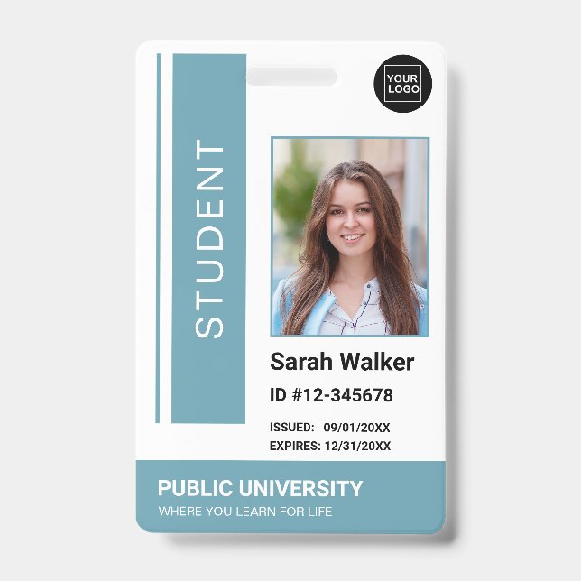 Student photo ID school university blue Badge (Front)