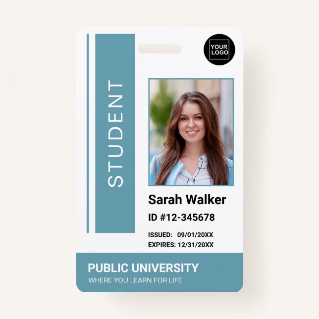 Student photo ID school university blue Badge (Front)