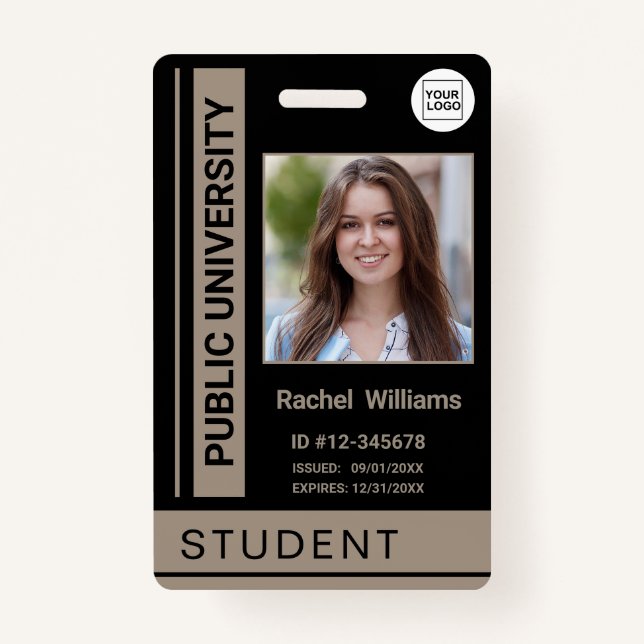 Student photo ID school university dark beige Badge (Front)