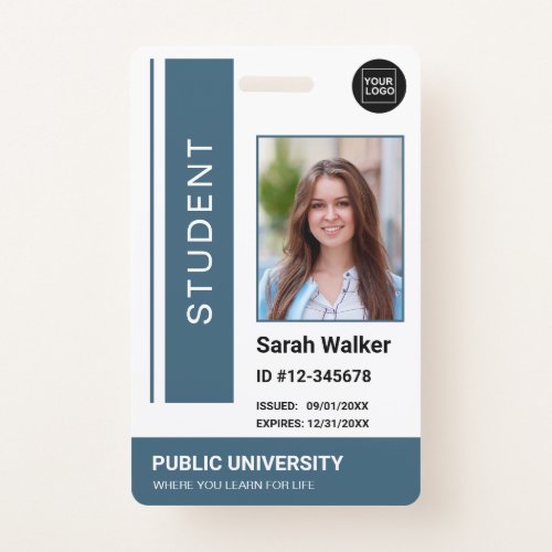 Student photo ID school university dusty blue Badge