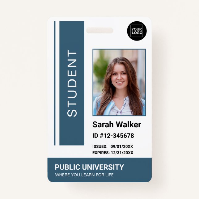 Student photo ID school university dusty blue Badge (Front)