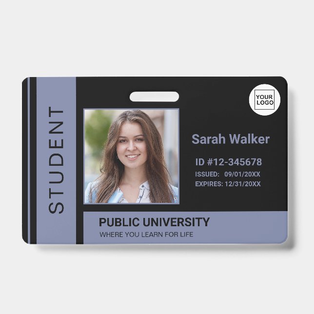 Student photo ID school university dusty blue Badge (Front)