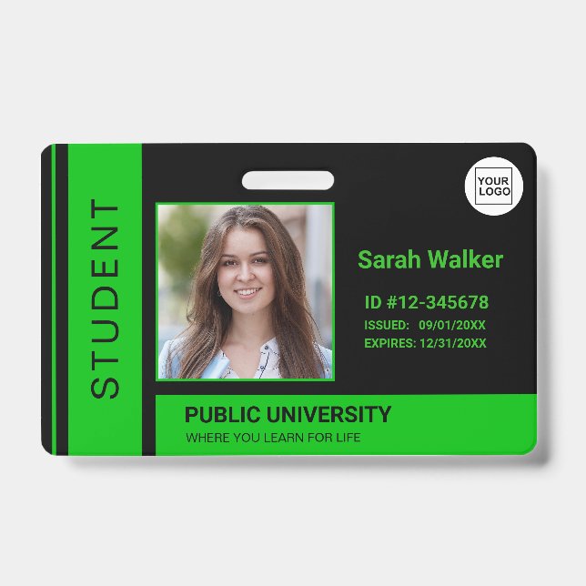 Student photo ID school university green Badge (Front)