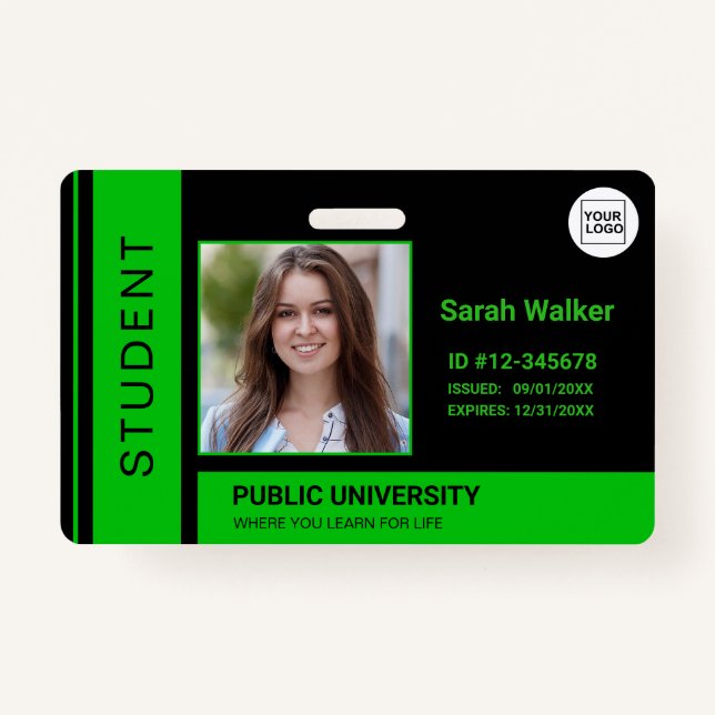 Student photo ID school university green Badge (Front)