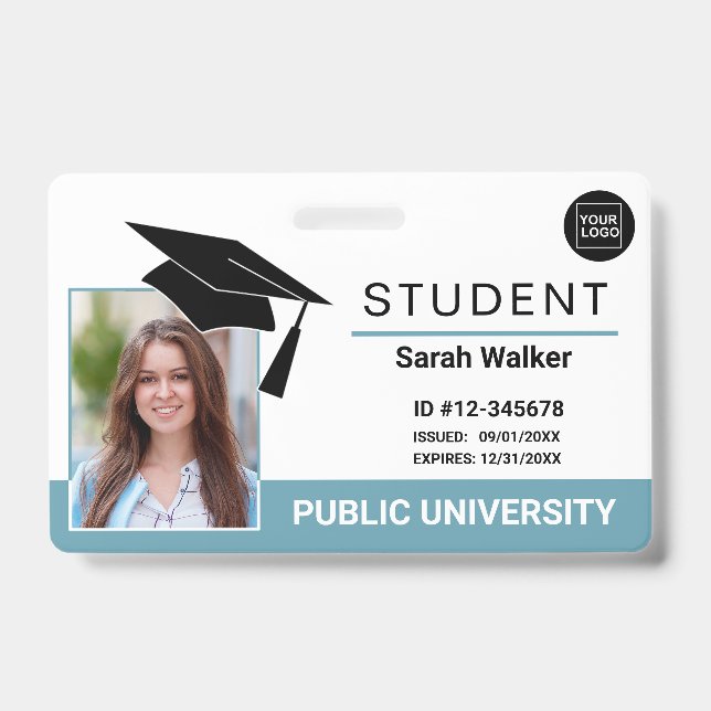 Student Photo ID School University Light Blue Badge (Front)
