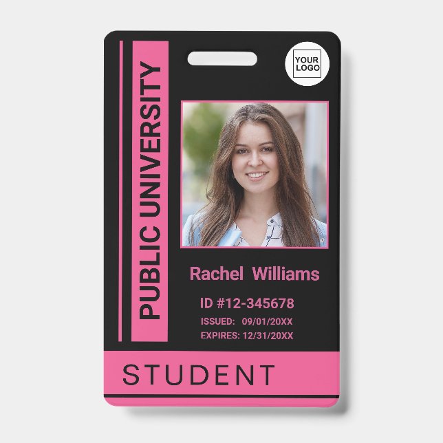 Student photo ID school university pink Badge (Front)