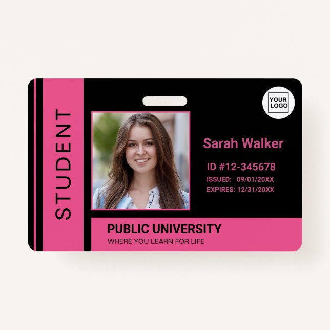 Student photo ID school university pink Badge (Front)