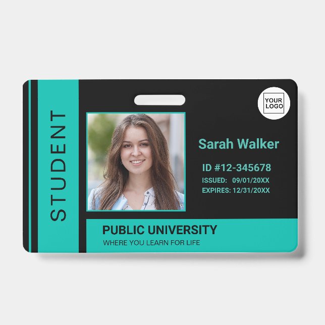 Student photo ID school university turquoise Badge (Front)
