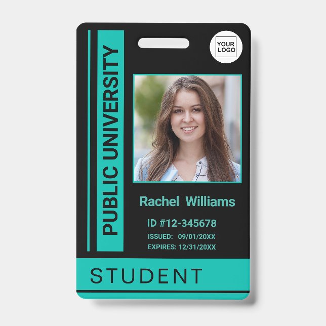 Student photo ID school university turquoise Badge (Front)