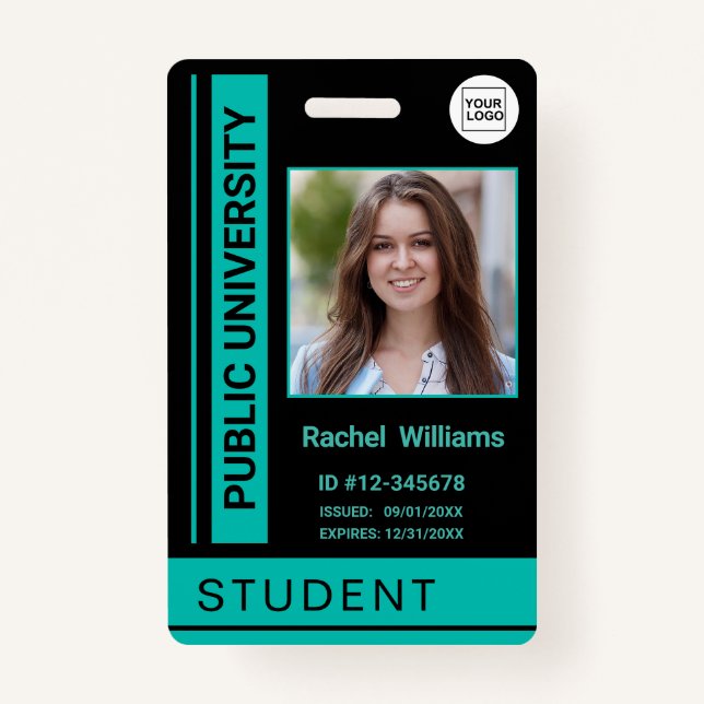 Student photo ID school university turquoise Badge (Front)