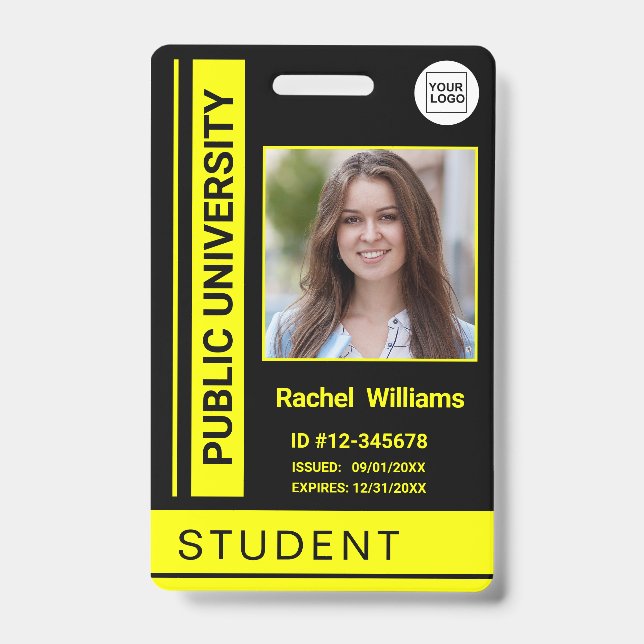Student photo ID school university yellow Badge (Front)