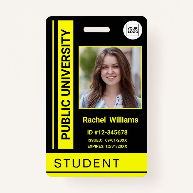 Student photo ID school university yellow Badge (Front)
