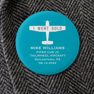 Student Pilot First Solo Airplane Blue Custom Button