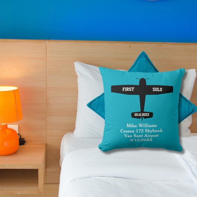 Student Pilot First Solo Airplane Custom Name Throw Pillow (Creator Uploaded)