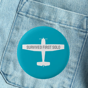 Student Pilot First Solo Airplane Funny Aviation Button