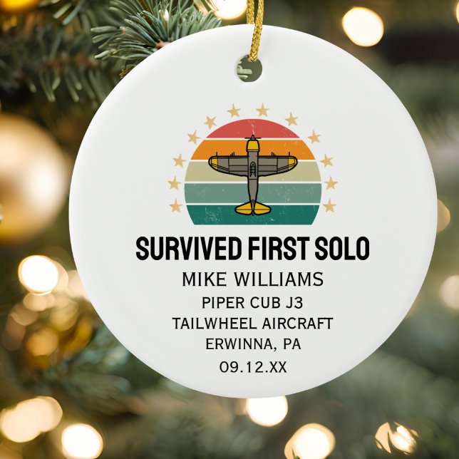 Student Pilot First Solo Airplane Personalized Ceramic Ornament (Creator Uploaded)