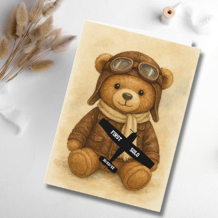 Student Pilot First Solo Airplane & Teddy Bear Card