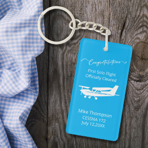 Student Pilot First Solo Photo Personalized blue Keychain