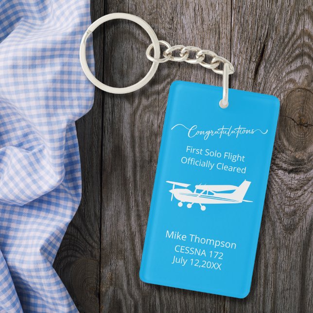Student Pilot First Solo Photo Personalized blue  Keychain (Creator Uploaded)