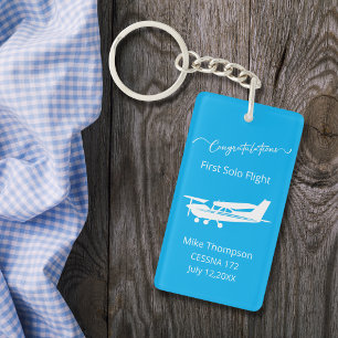 Student Pilot First Solo Photo Personalized Blue Keychain