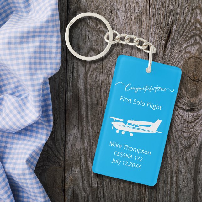 Student Pilot First Solo Photo Personalized Blue Keychain (Creator Uploaded)