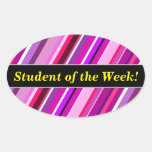 [ Thumbnail: Student Praise + Pink, Purple Stripes Pattern Sticker ]
