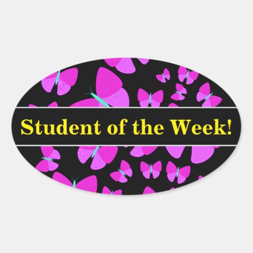 Student Praise  Swarm of Artistic Butterflies Oval Sticker