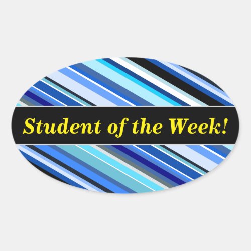Student Praise  Various Shades of Blue Stripes Oval Sticker
