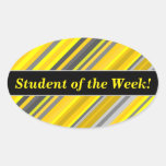 [ Thumbnail: Student Praise + Yellow & Gray Stripes Pattern Sticker ]