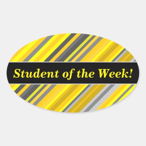 Student Praise  Yellow  Gray Stripes Pattern Oval Sticker