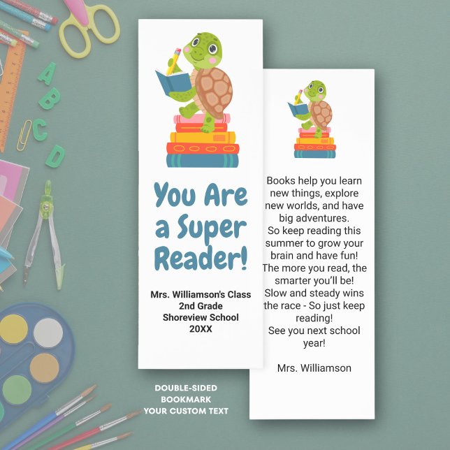 Student Reading Gift, Cute Turtle Custom Text Bookmarks (Creator Uploaded)