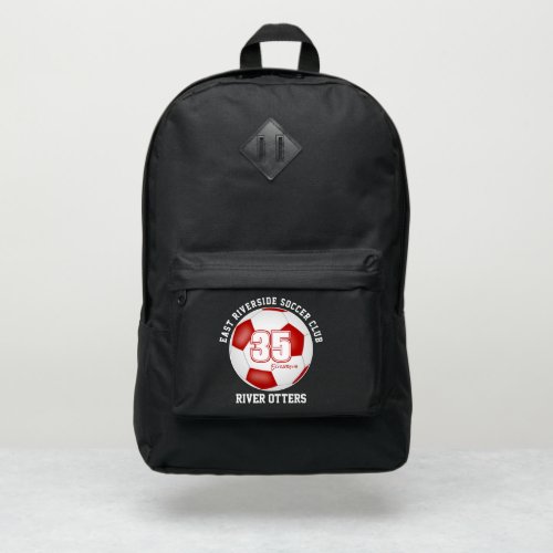 student sports red white soccer ball w player name port authority backpack