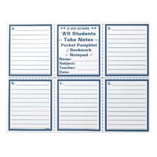 Student "Take Notes" Pocket Pamphlets / Bookmarks Notepad