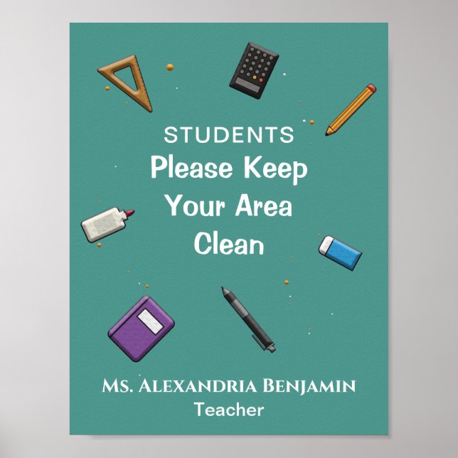  Student Teacher School Clean Up Personalize Poster (Front)