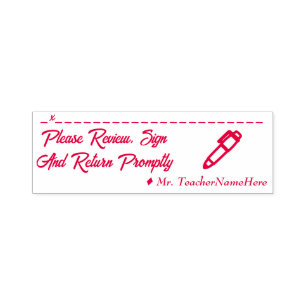 Student Work Review & Educator Name Rubber Stamp