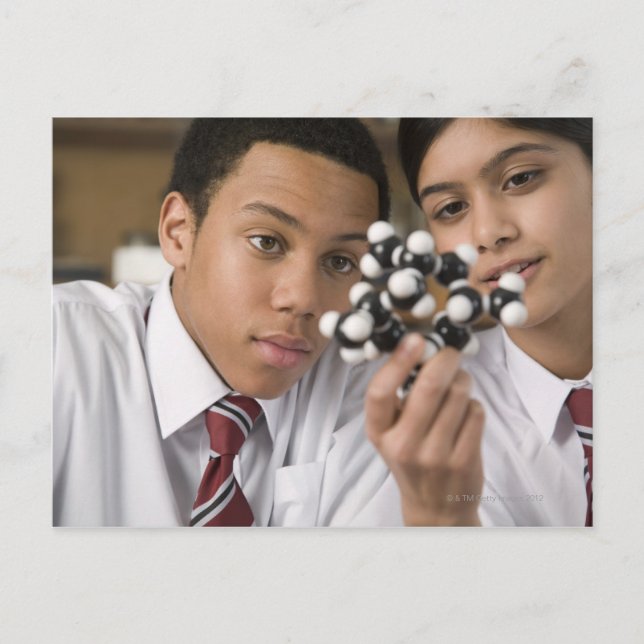 Students looking at molecular model postcard (Front)