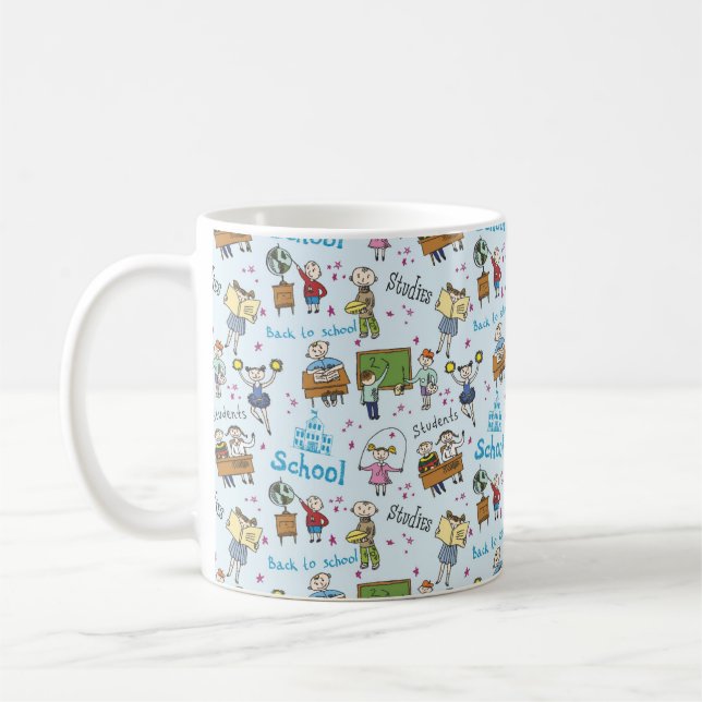 Students, School, & Studies Cartoon Pattern Coffee Mug (Left)