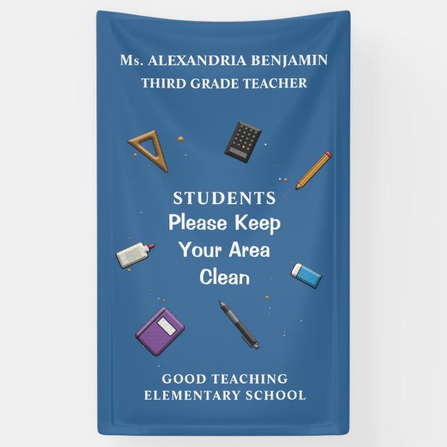 Students Teacher Back to School Clean Personalize  Banner (Vertical)