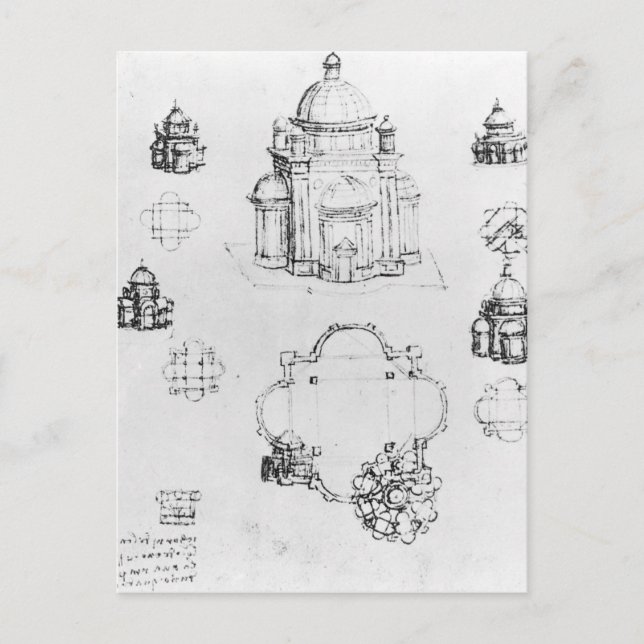 Studies for a building of a centralised plan postcard (Front)