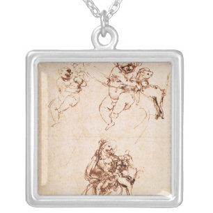 Studies for a Madonna with a Cat, c.1478-80 Silver Plated Necklace