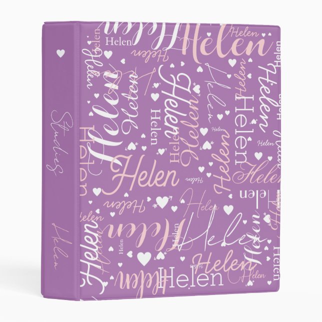 Studies Girly Calligraphy Custom Name Lavender Mini Binder (Front/Spine)