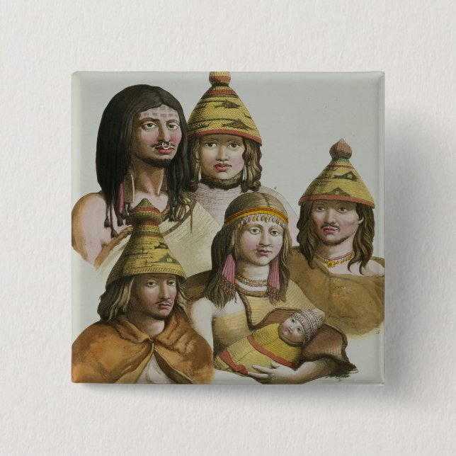 Studies of native Americans (colour litho) Button (Front)