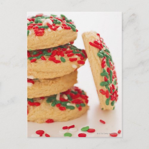 Studio Shot of Christmas Cookies with sprinkles Holiday Postcard