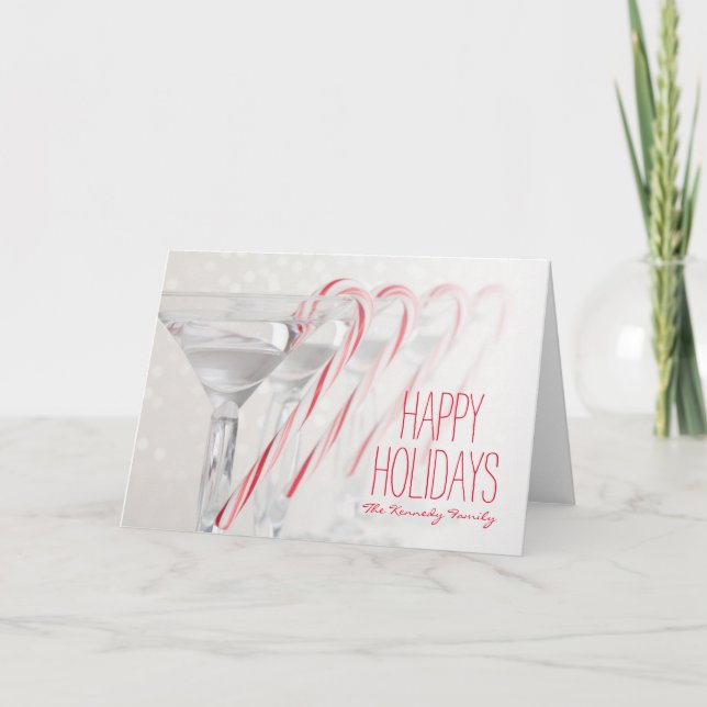 Studio shot of martini drink with peppermint holiday card (Front)