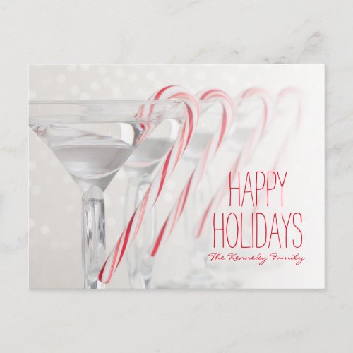 Studio shot of martini drink with peppermint holiday postcard
