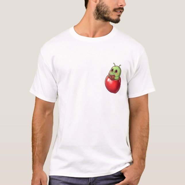 Studious Apple Bookworm Character T-Shirt (Front)