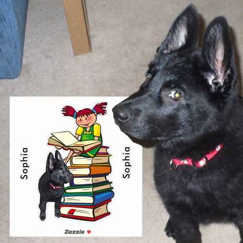 Study Buddy GSD Black Puppy School Girl Name Sticker