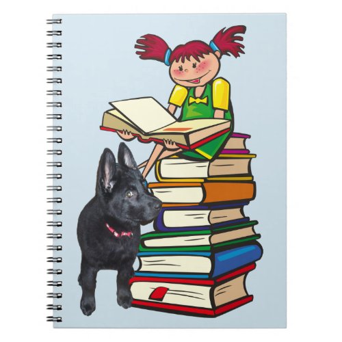 Study Buddy GSD Puppy  School Girl on Books