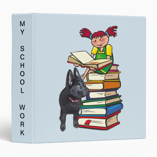 Study Buddy GSD Puppy & School Girl on Books 3 Ring Binder (Front/Spine)